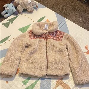 Little Lass Cream and Pink Puffer Jacket matching top